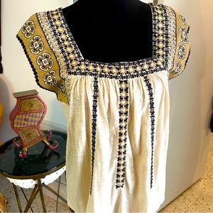LUCKY BRAND Embroidered Sleeveless Pullover Peasant Cream Knit Loose Top! Small
